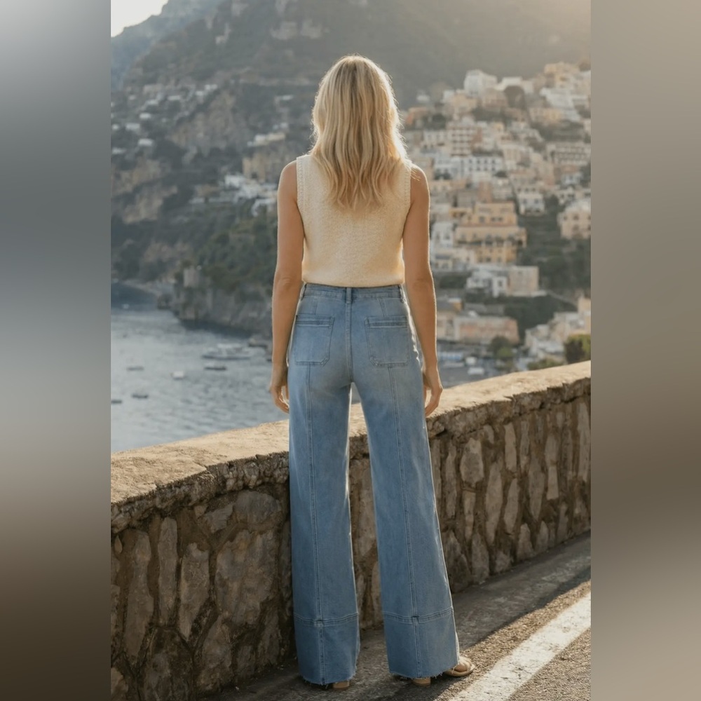 Artemis Vintage Tummy Control Palazzo Jeans Center Seam Wide Leg Light Wash NWT - Picture 2 of 9